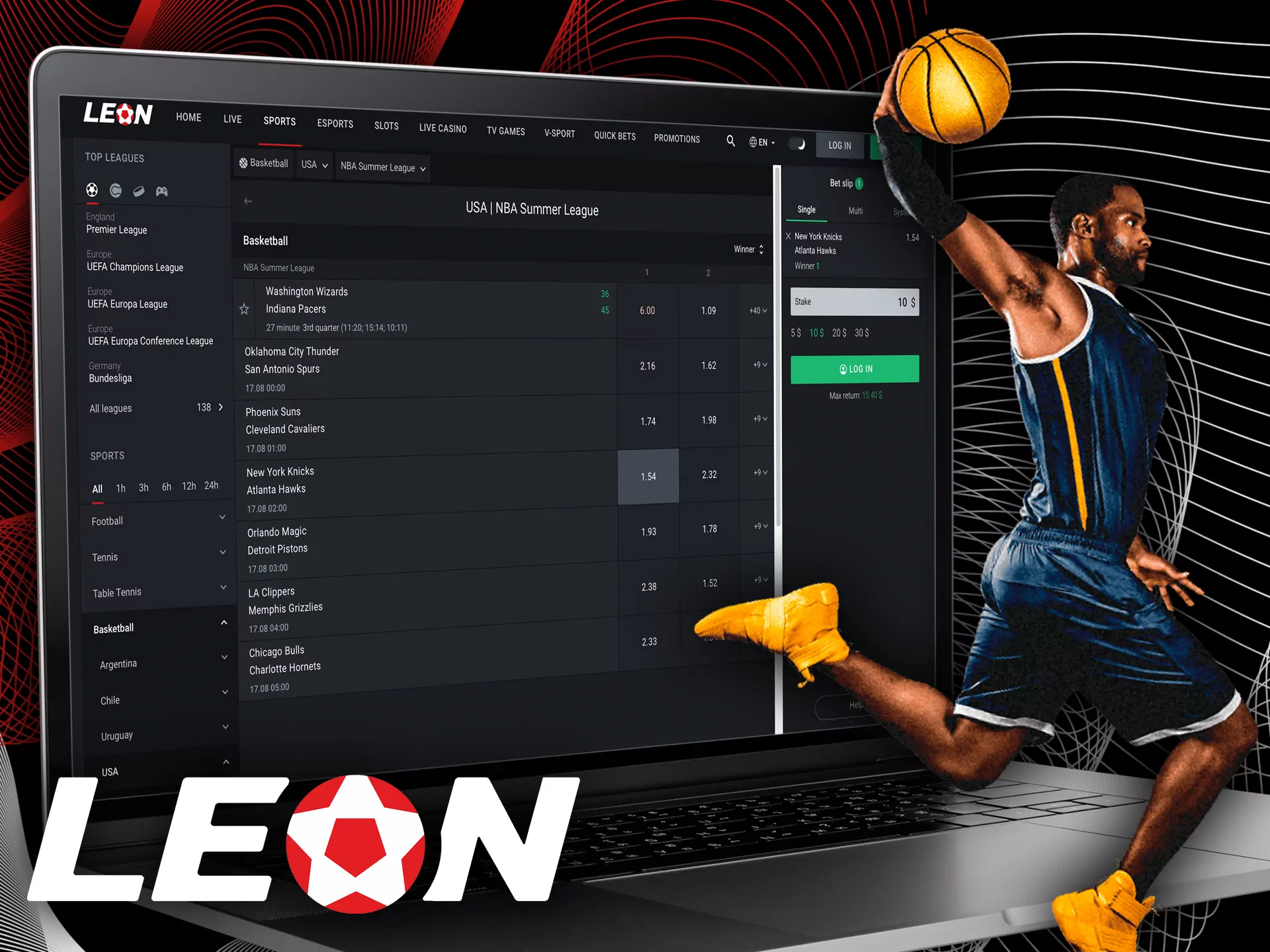 Plce bets on your favorite NBA's stars via the Leon app.