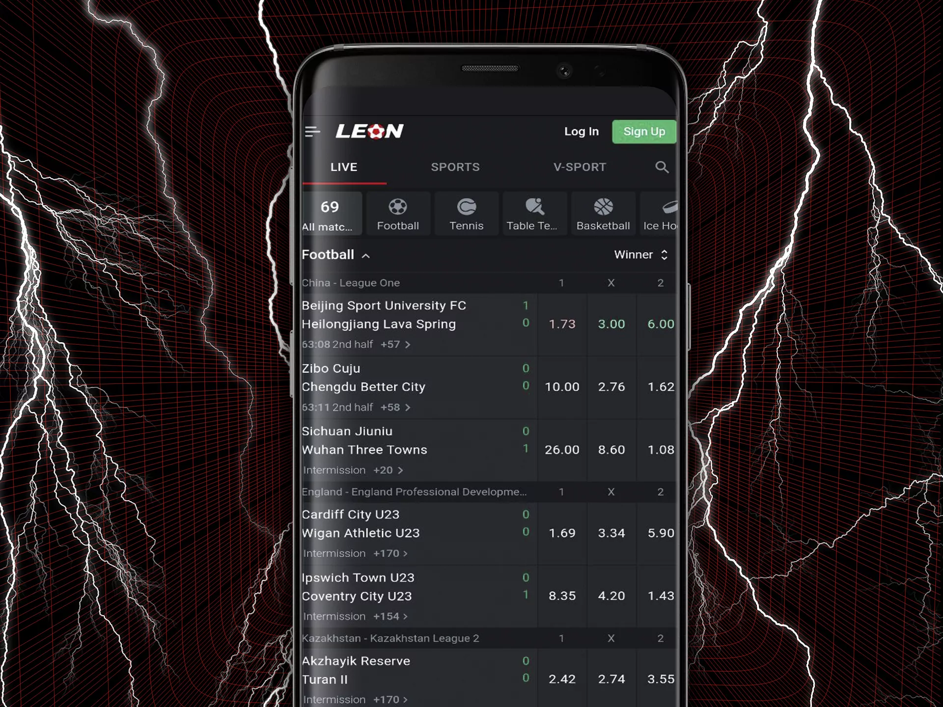 You can place bets in LIVE mode via the Leon apps.