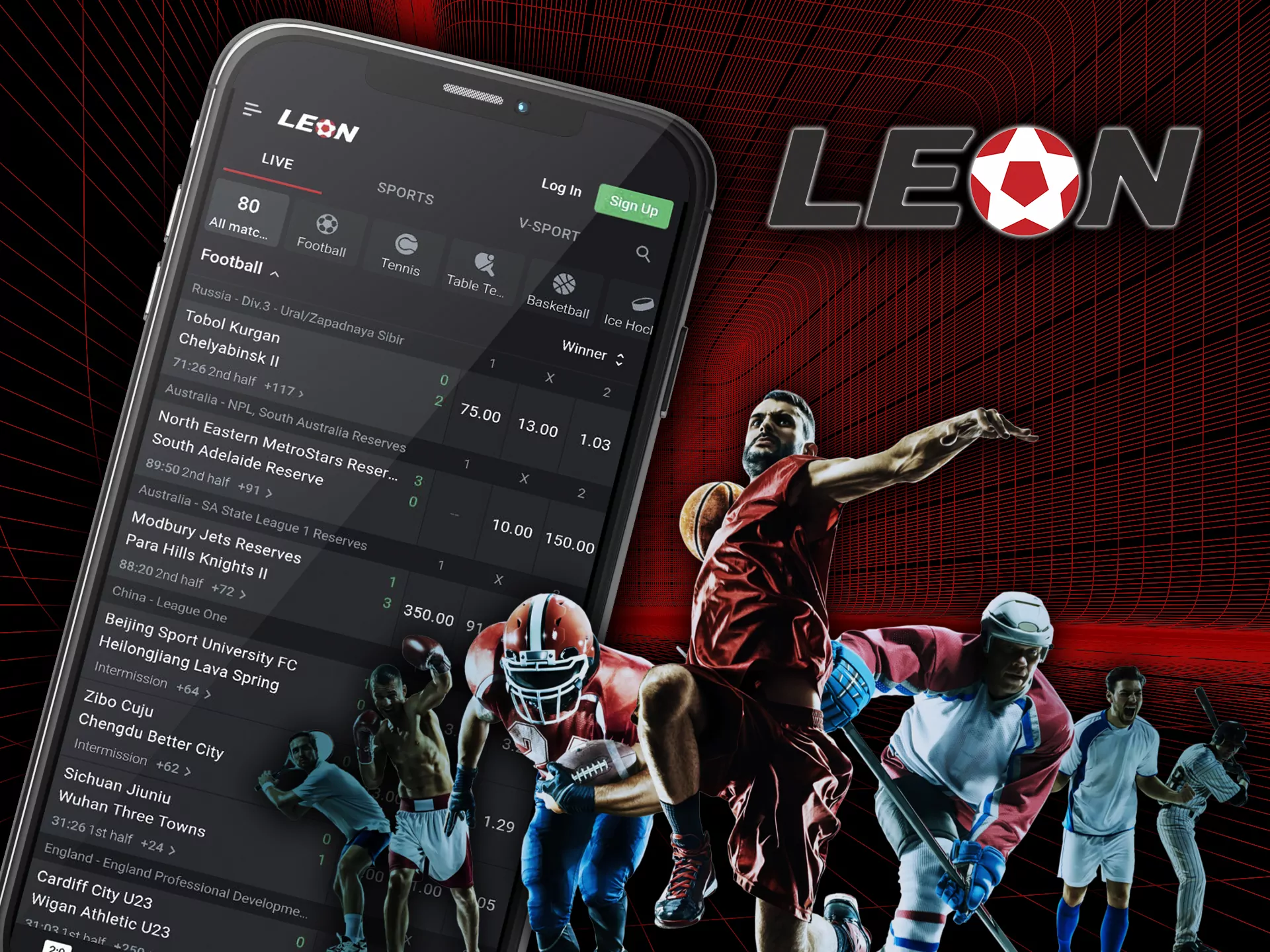 Leon app allows you plecing bets on various sports and e-sports events.