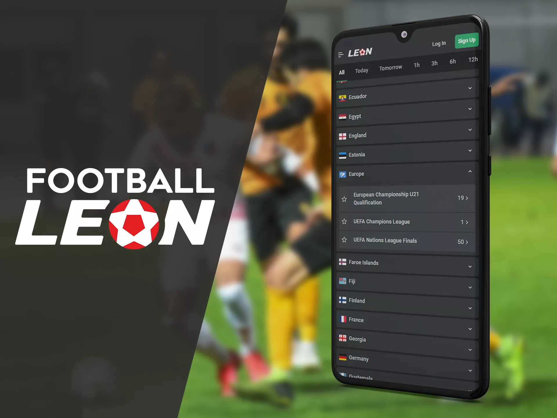 Place bets on football teams and leagues in the Leonbet app.