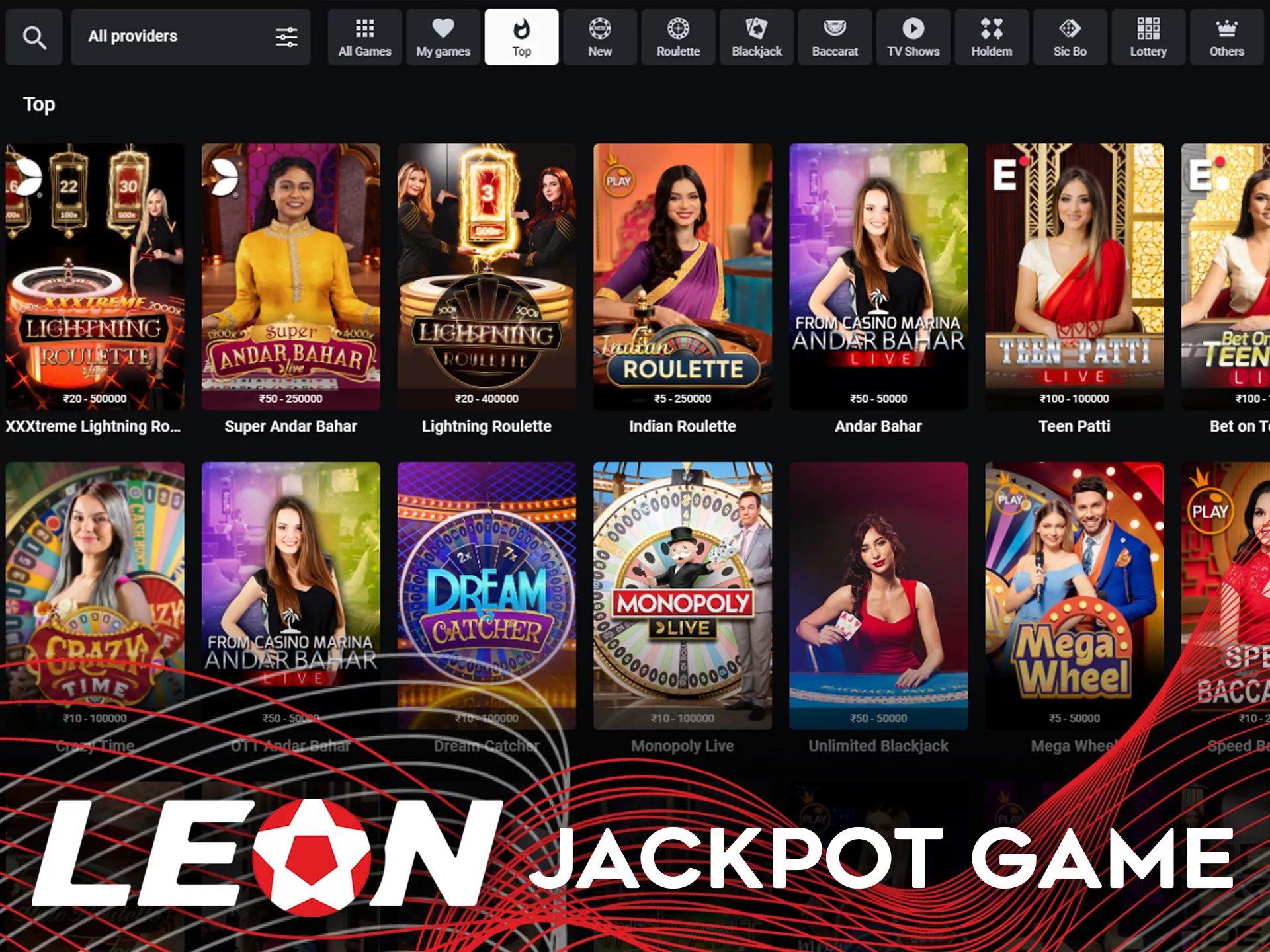 Play jackpot games and get huge winnings at Leon Bet.