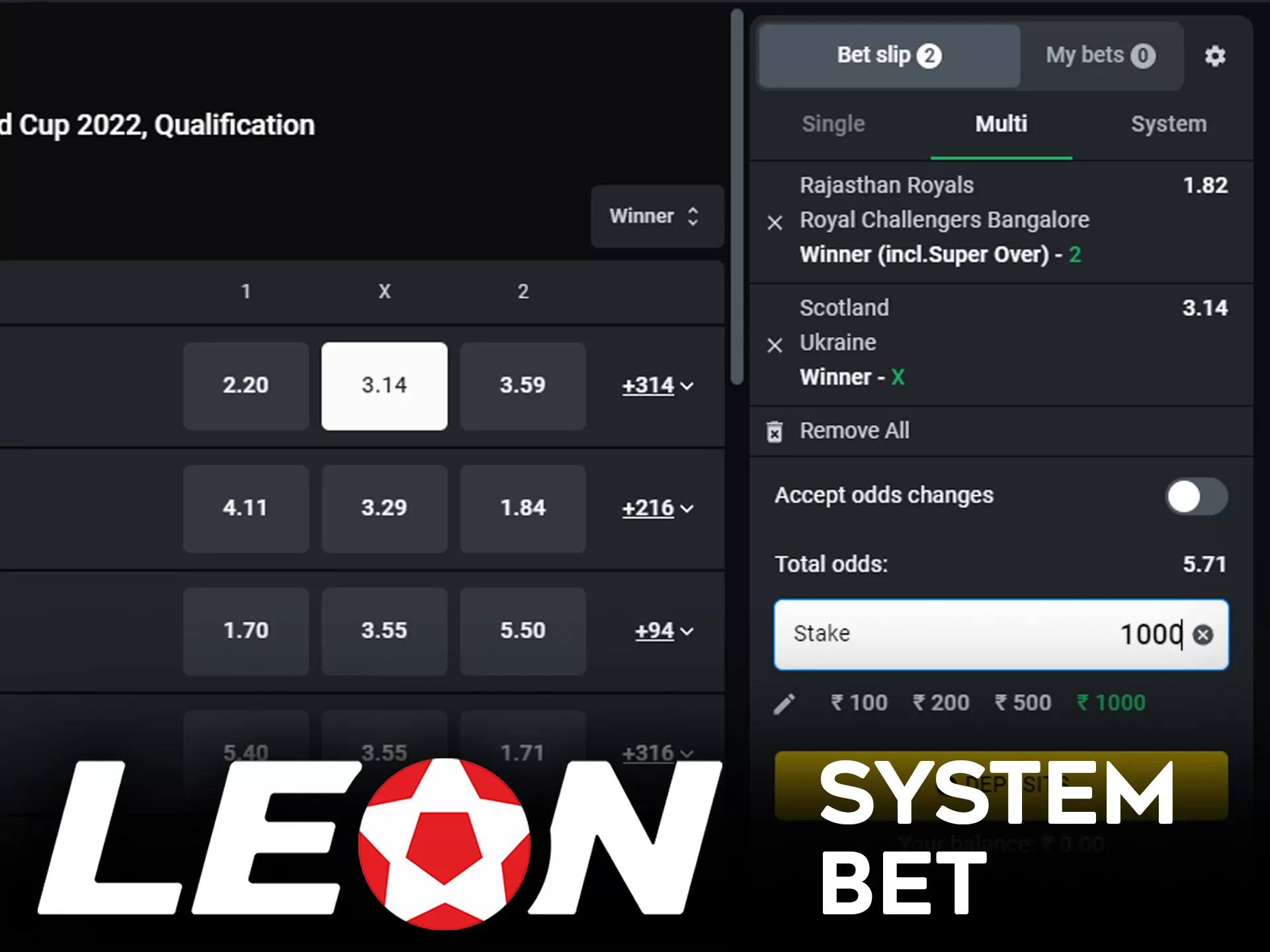 Place system bets at Leon Bet.