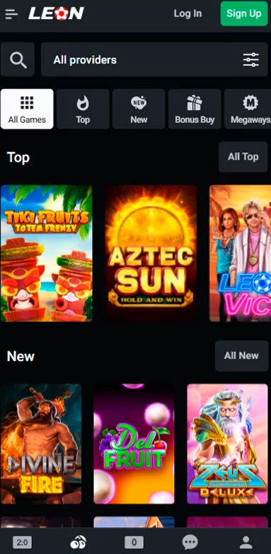 Leon Bet casino section.